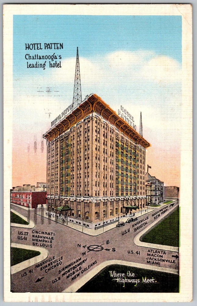 Vtg Linen Postcard Hotel Patten Lookout Mountain Chattanooga, TN 1940s