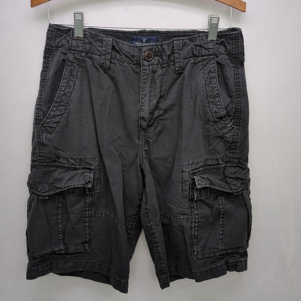 American Eagle Mens Longboard Cargo Shorts Size 28 Black Cotton