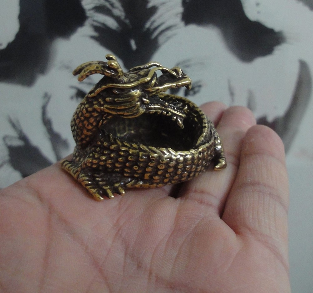 Vintage Style Solid Brass Dragon Loong Sculpture Statue Incense Burner