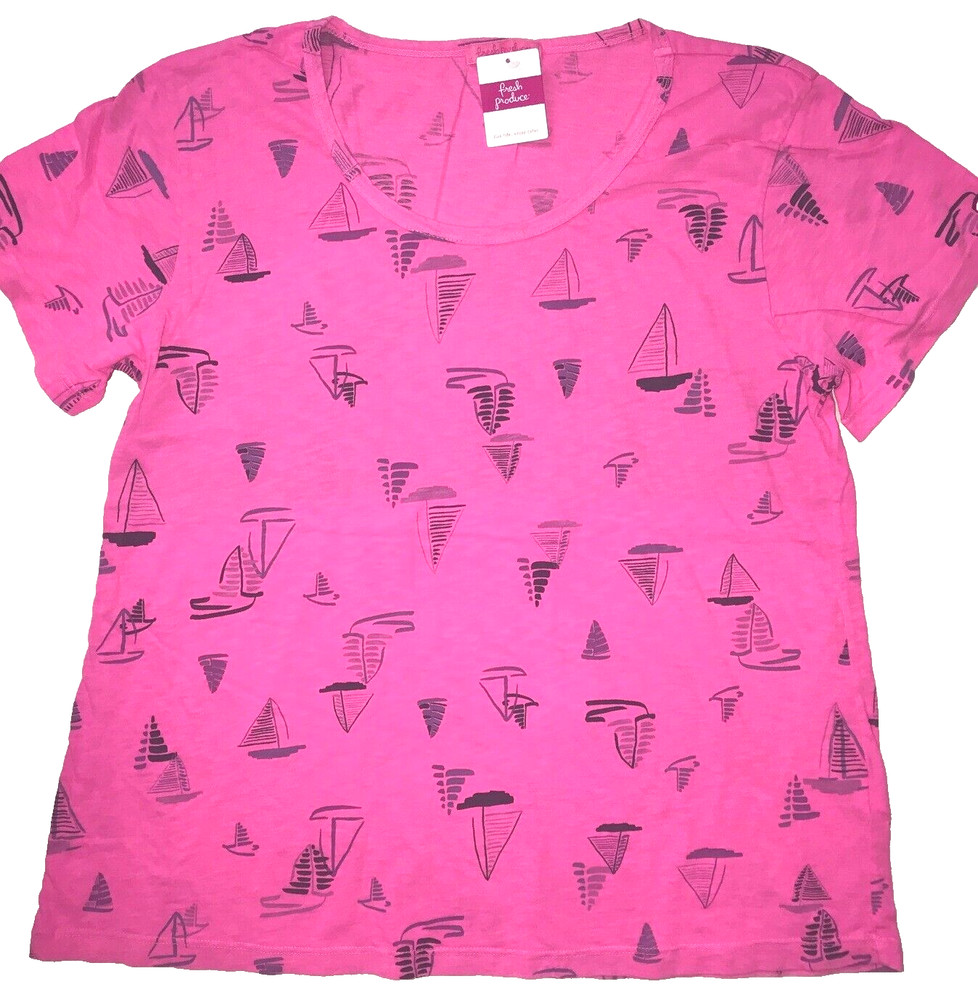 FRESH PRODUCE Small Cosmos Pink $49 Harbour Hues Sailboat Go To Tee Top NWT S