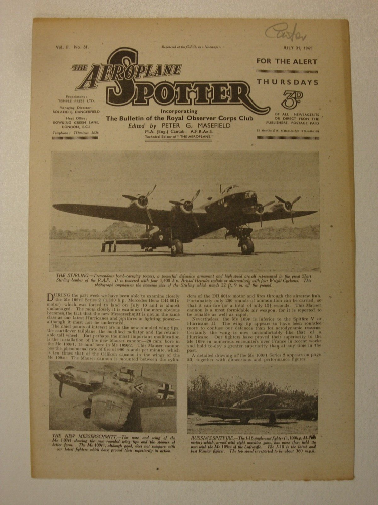 Aeroplane Spotter # 31, 1941 (Messerschmitt Me 109F Cutaway, RAF Short Stirling)