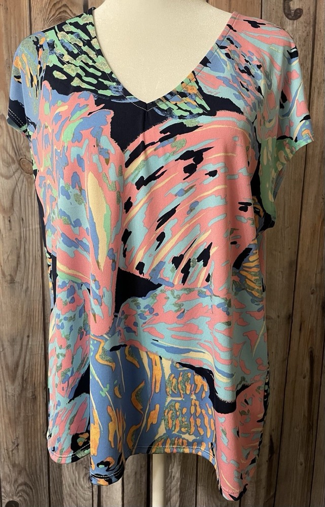 Cece Multicolor Short Sleeve Blouse Women’s Size Medium Brand New!