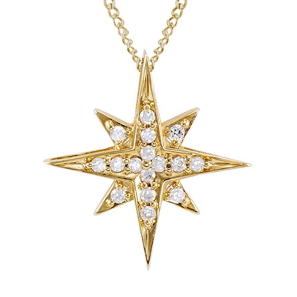 0.25Ct Round Cut Diamond Accents Star Pendant Pave Charm 14K Yellow Gold Plated