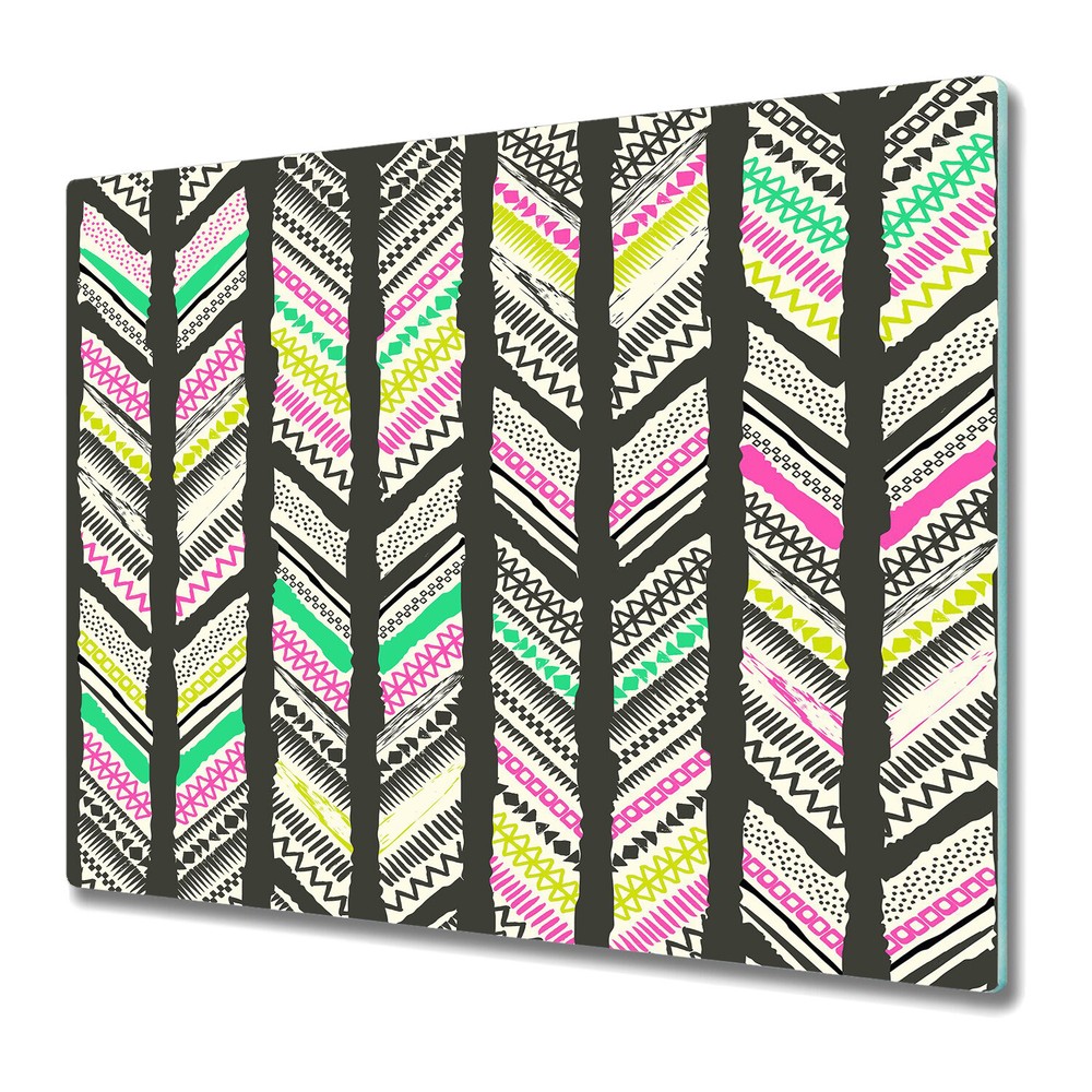 Glass Worktop Saver Tribal Herringbone Colourful Geometric art 60x52