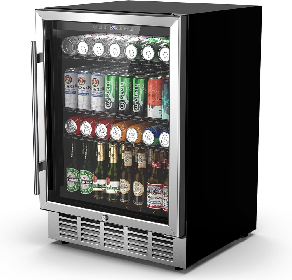 24 Inch Built-In Beverage Cooler with Adjustable Thermostat and Glass Door