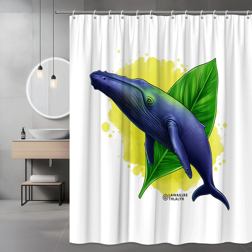 Whale and Leaf Shower Curtain Printed Graphic Design