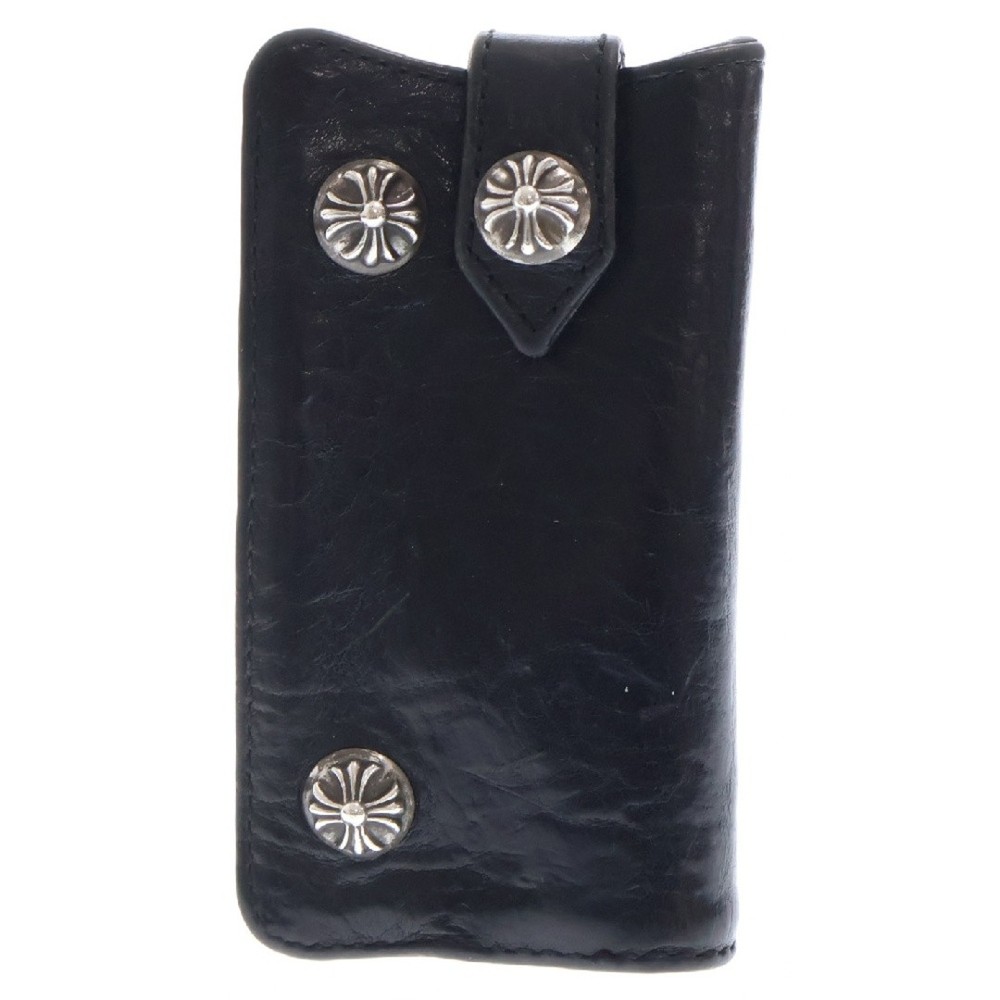CHROME HEARTS Key Case Cross Ball Button Leather Black Silver Used 037648f1e7aa9