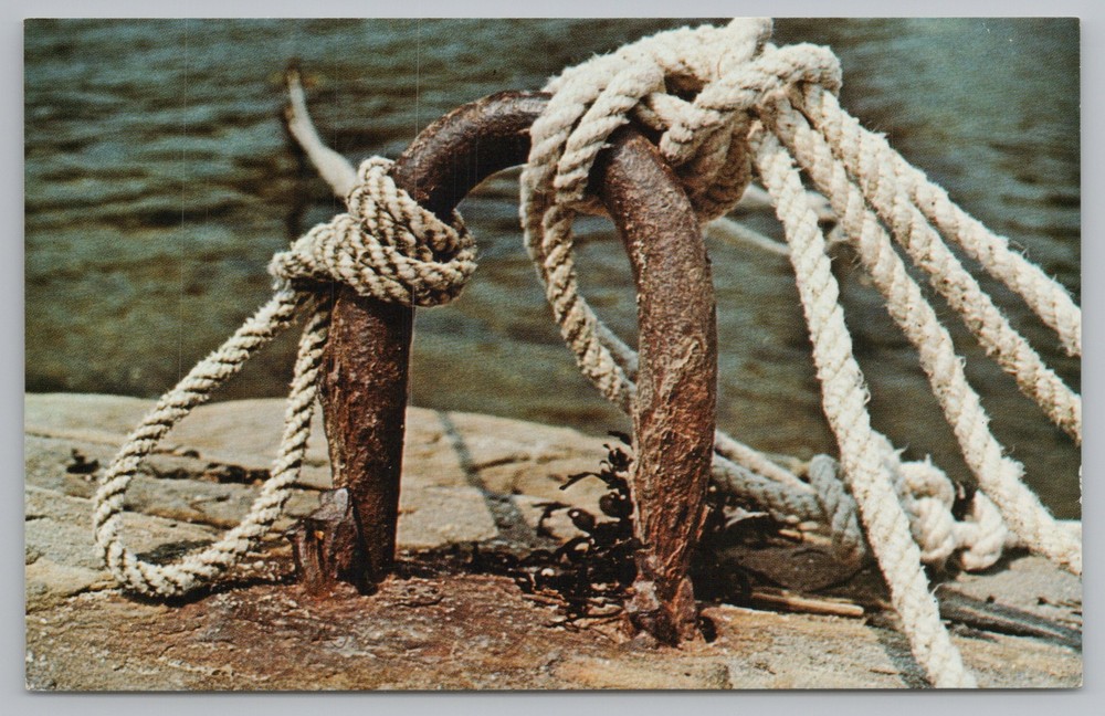 Maine~Rope Tied to Mooring Spike on Coastal Dock~Vintage Postcard