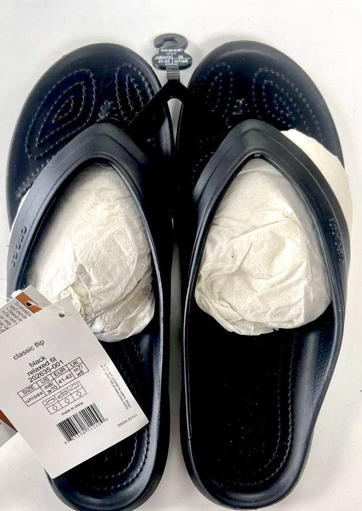 NEW Crocs Classic Flip Flop THONG SANDALS RELAXED FIT UNISEX: WOMEN 10 MEN 8 BLK