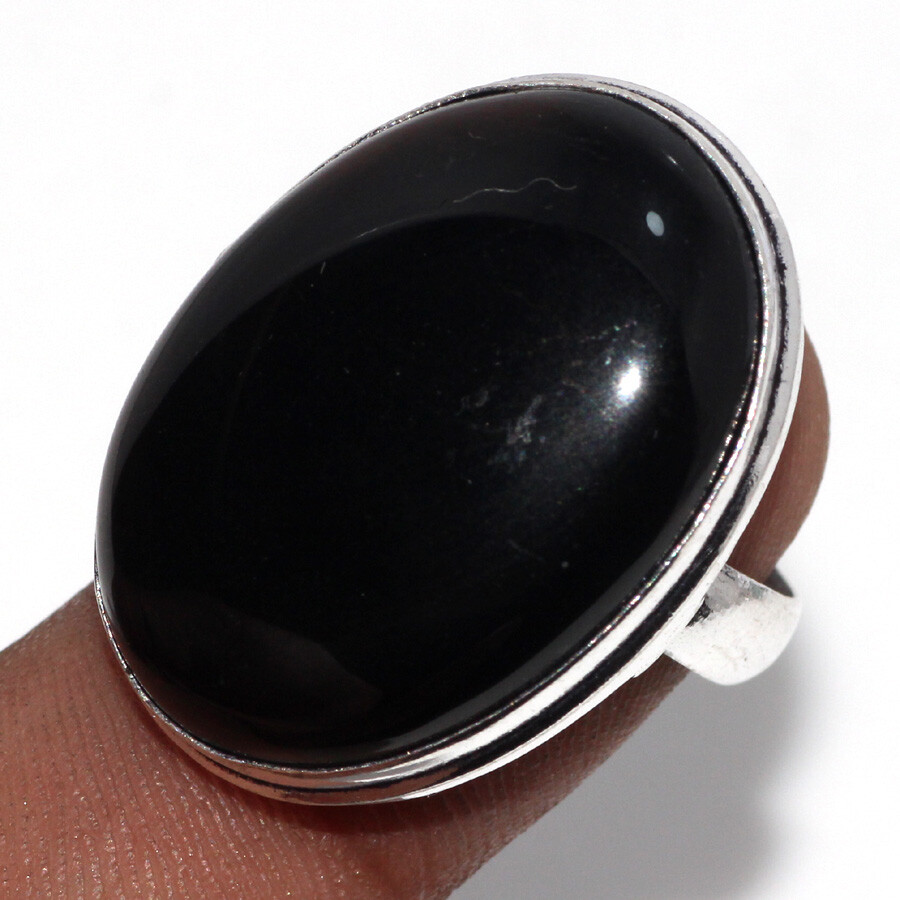 925 Silver Plated-Black Onyx Ethnic Gemstone Handmade Ring Jewelry US Size-8 JW
