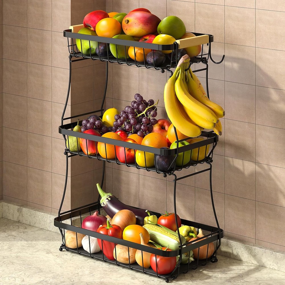 Sevenblue 3 Tier Fruit Basket for Kitchen Counter with 2 Mobile Banana Hanger...