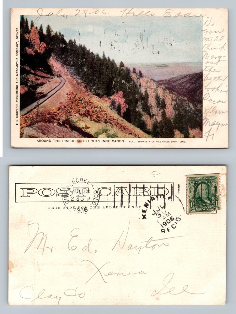 South Cheyenne Canon, CO-Colorado, Rail View c1906 Post Vintage Postcard