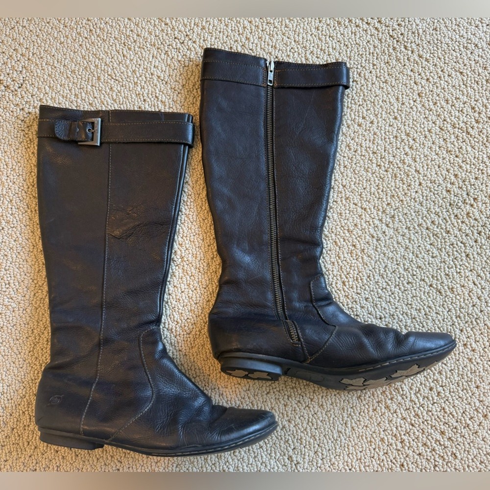 Born Women's Black Riding Boots Equestrian Size 8.5 Full Zip Leather Classic