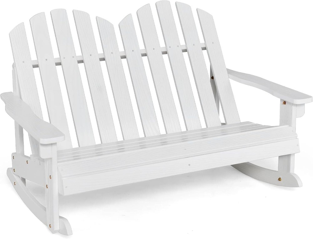 Kids 2-Person Adirondack Rocking Chair - Outdoor Slatted Seat Bench  