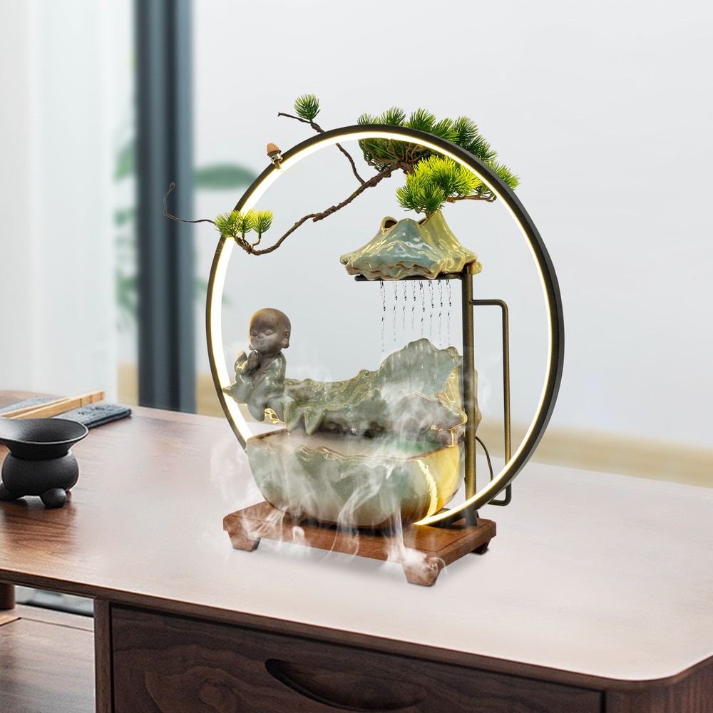Indoor Relaxation Desktop Water Fountain with Pump & Atomizer Tabletop Ornament