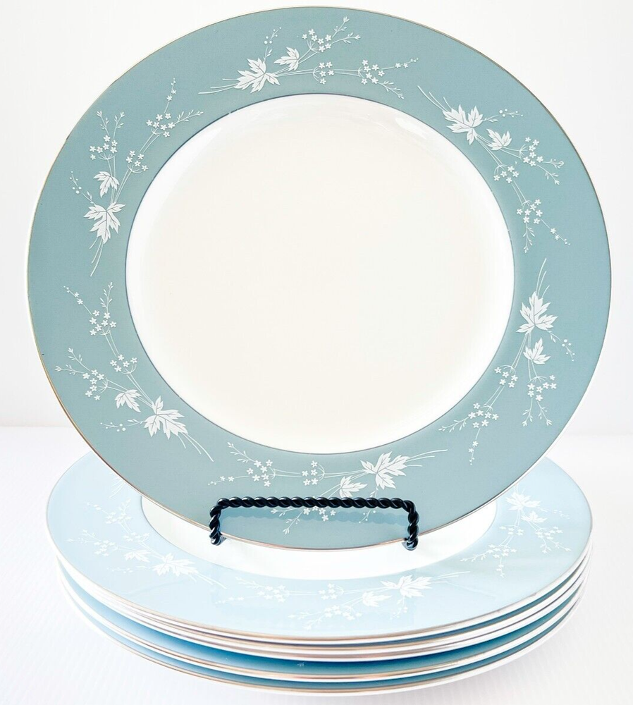 Vintage Royal Doulton Reflection Dinner Plate, Sets of 2, Floral Platinum Trim