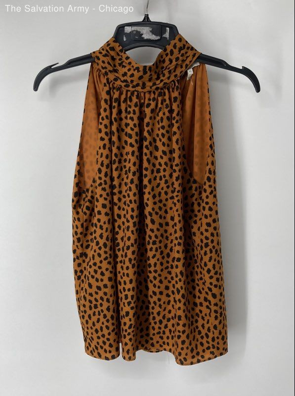 Joie Womens Orange Black Animal Print Halter Neck Sleeveless Blouse Top Size XS