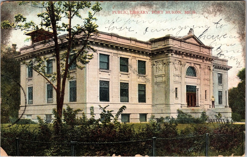 Port Huron MI-Michigan, Public Library, Exterior, Vintage Postcard