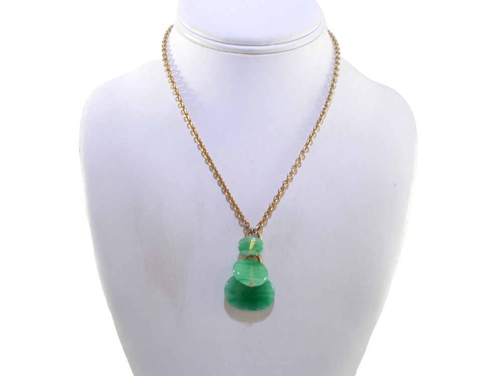 Vintage Liz Claiborne Jade Glass Pendant Gold tone Necklace