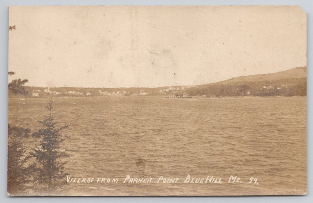 Vintage RPPC Blue Hill Maine Village from Parker Point Scenic Real Photo