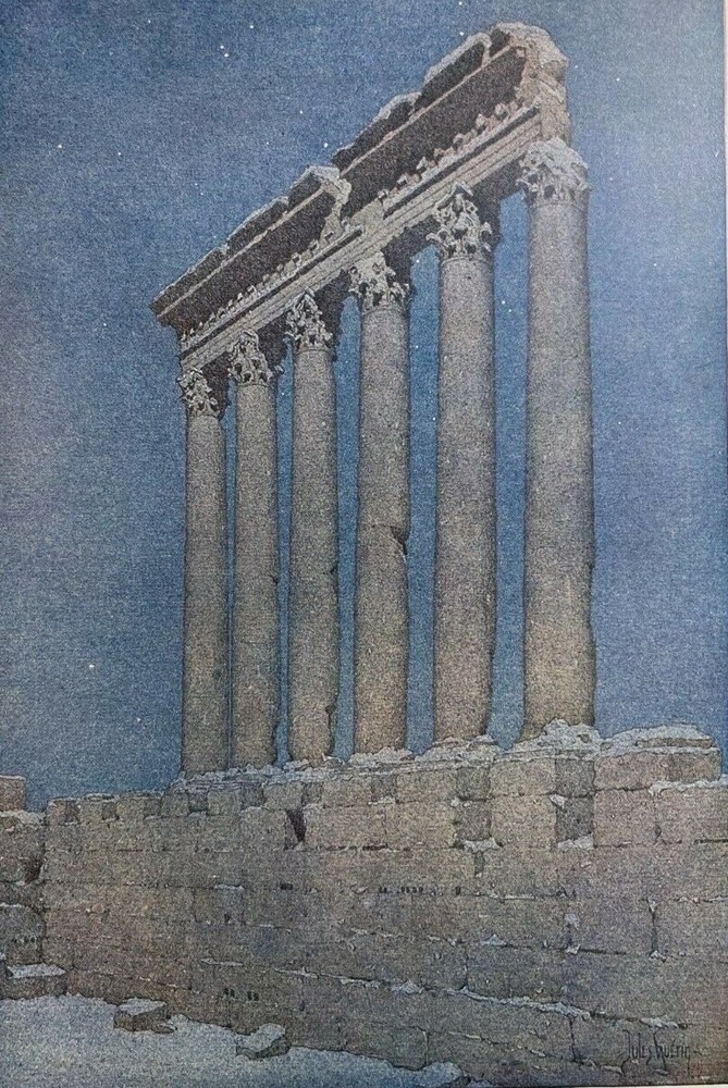 1909 Vintage Illustration Columns of the Sun at Baalbec by Jules Guerin