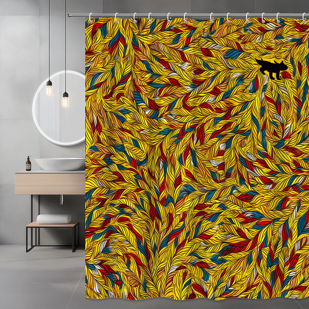 Abstract Feather Print Shower Curtain Yellow Red Blue