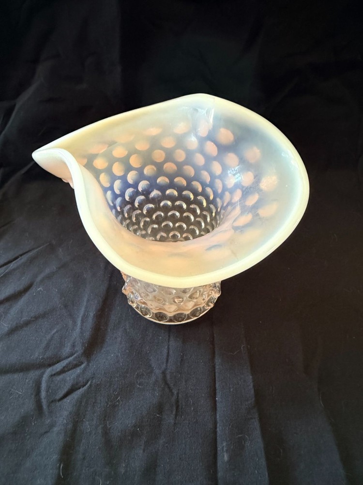 Vintage Hobnail Opalescent Glass Ruffled Vase Iridescent Finish Decorative Piece