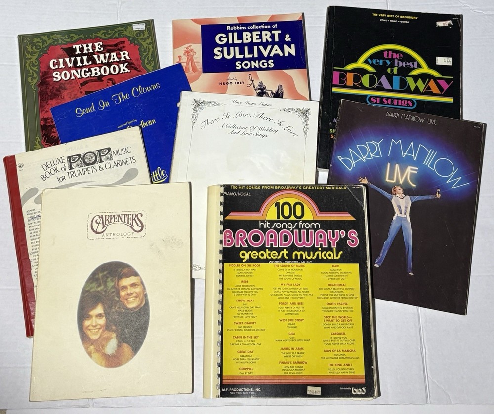 Lot of 9 sheet music songbooks, Broadway, Carpenters, Barry Manilow, more