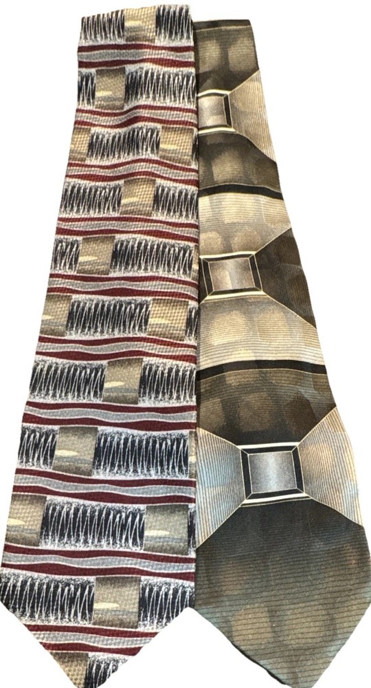 Di Moggio Men's 100% Silk Ties Lot of 2 Multicolor Geometric Handmade