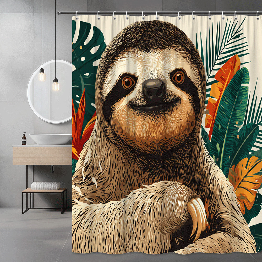 Sloth Tropical Leaves Shower Curtain Animal Graphic Print