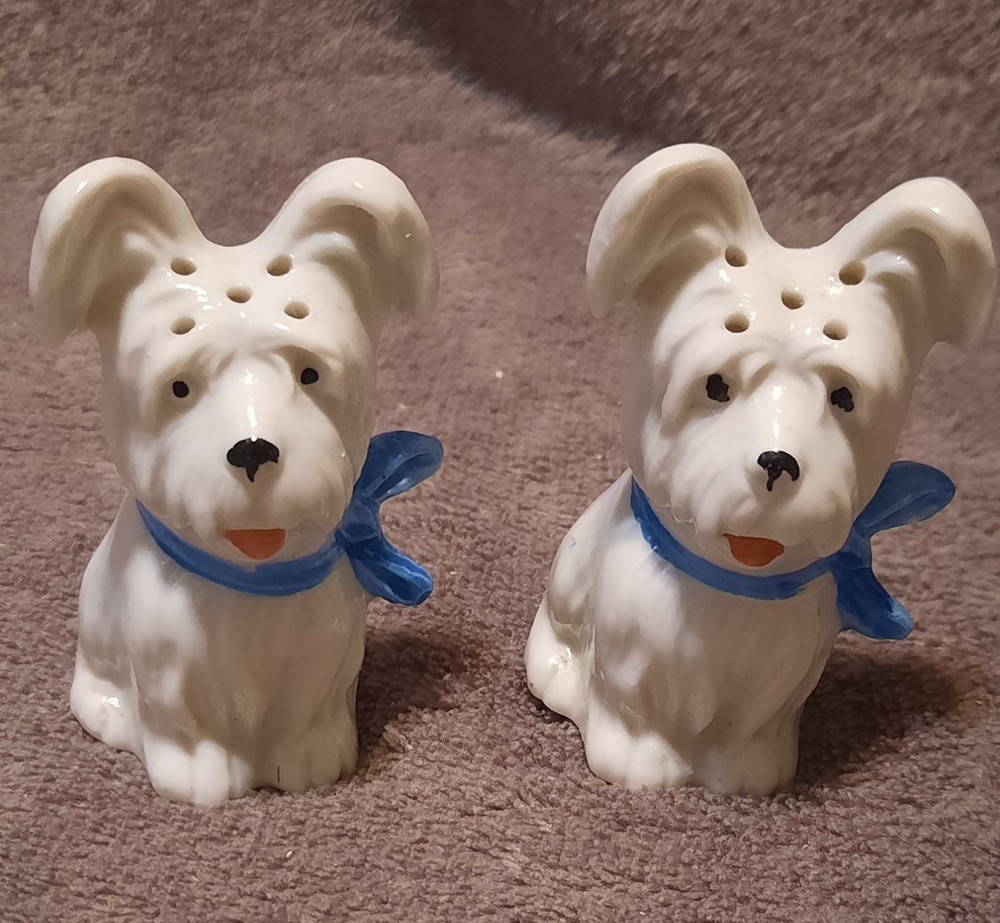 Vintage Germany White Terrier Dog Salt & Pepper Shakers Set