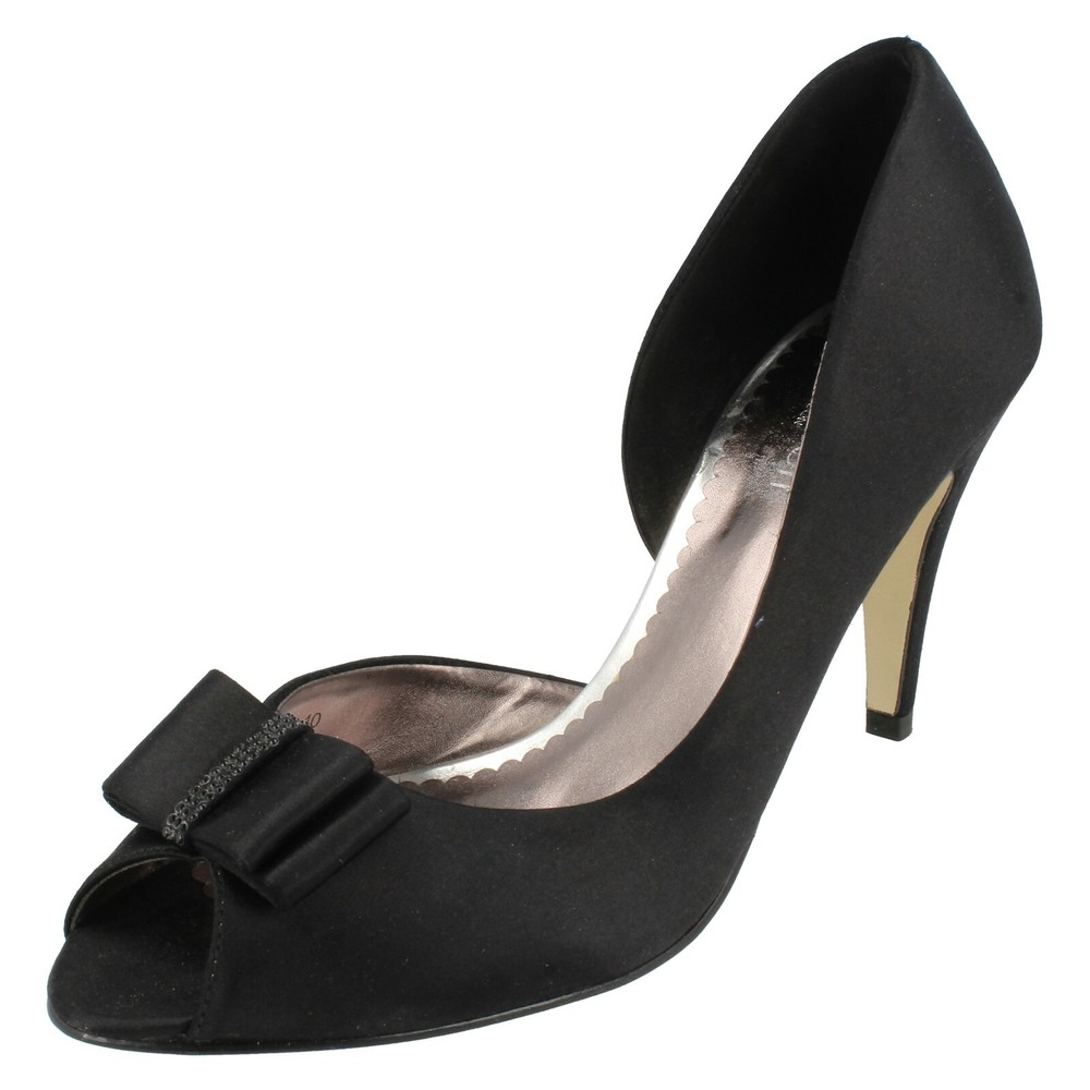 Ladies Filippa Scott Peep Toe Satin Diamante Bow High Heel Court Shoes