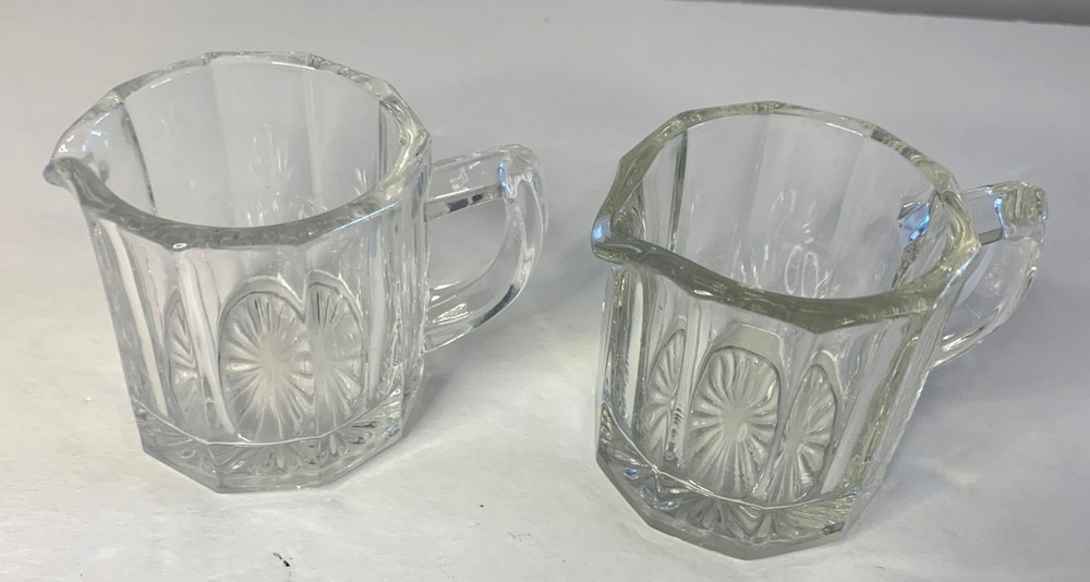 Vintage Small Clear Ribbed Pressed Glass Creamers Pitchers Qty  2,  2-1/4” Tall