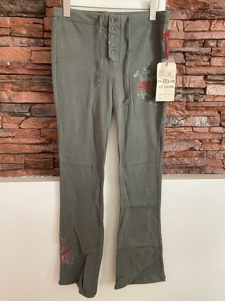 Da Nang Vintage Indo-Chine Womens Pants Medium Embroidered Cotton Spandex Nwt