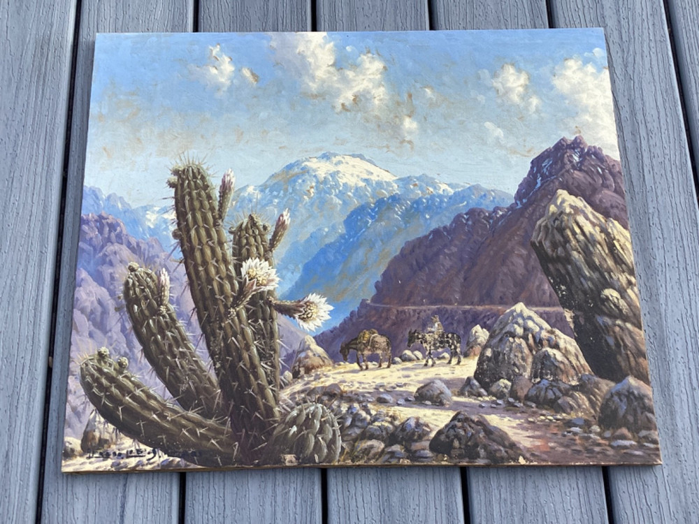 Antique Vintage Original Oil on Canvas DESERT  Landscape PAINTING Signed