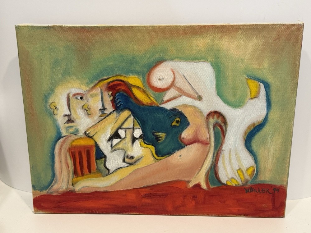 1994 Original Oil (?) Painting On Canvas Surreal Abstract Signed Waller ‘94