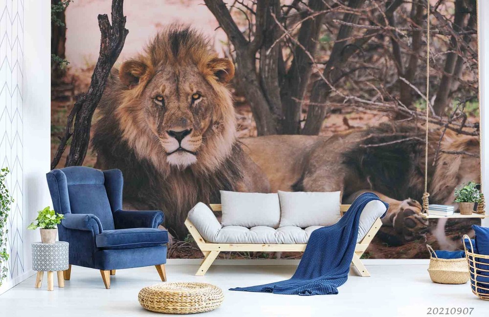 3D Forest Animal Brown Lion Wall Murals Wallpaper Sticker for Home Decor