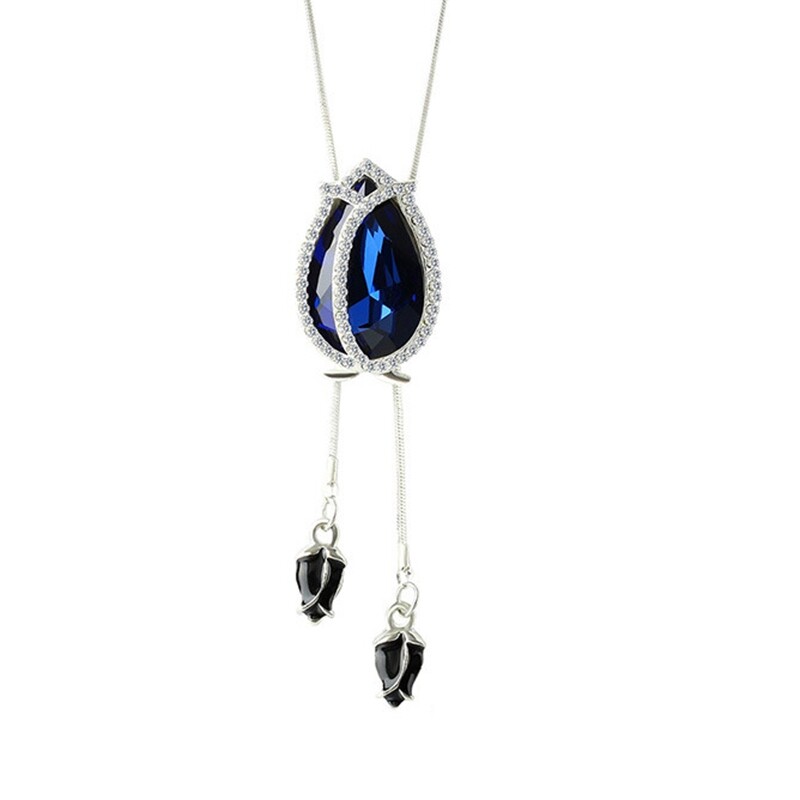 Women Flower Long Adjustable Chain Pendant Sweater Necklace(  crystal) J7I62545