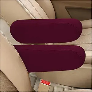 2 PCS Front Car Seat Armrest Covers, Soft Elastic Fabric Prote Color: Wine Red