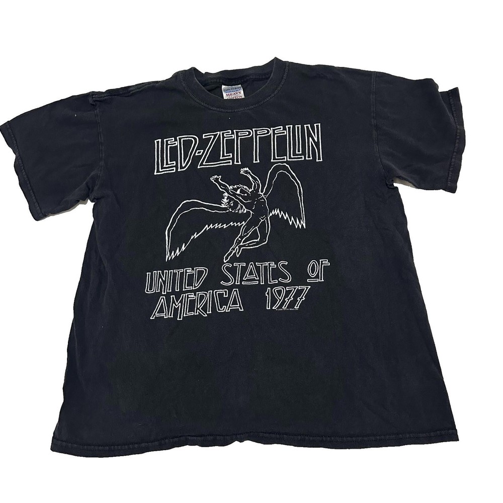 Led Zeppelin Tour 1977 Band Black T Shirt Adult Medium M Gildan Men Y2K 90s VTG