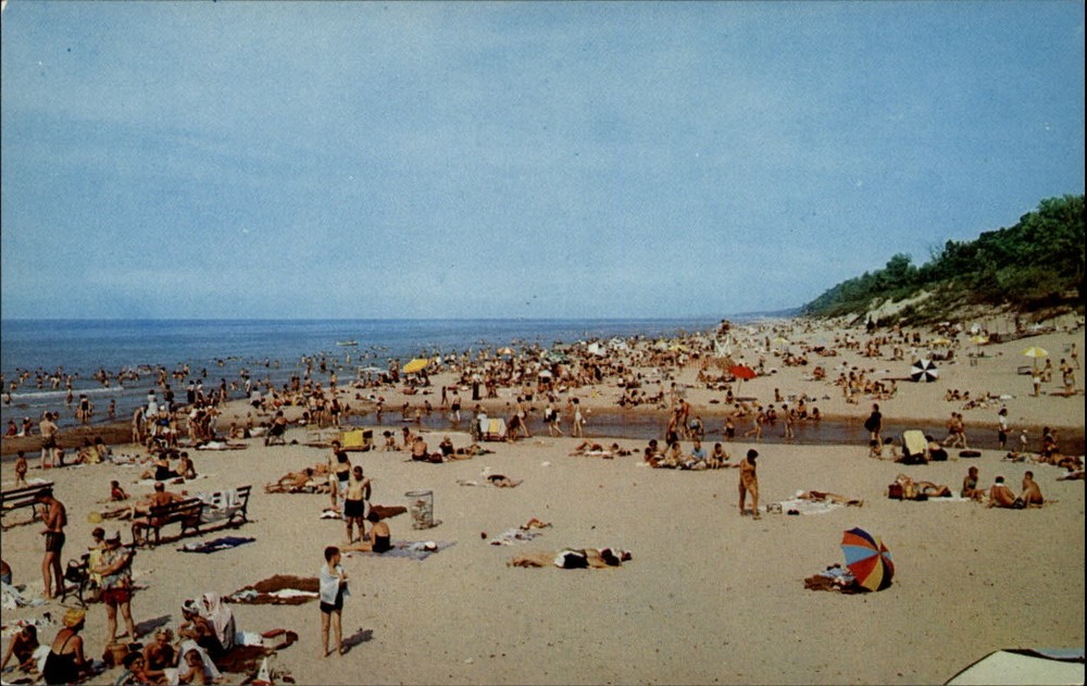 Michigan Lake beach sunny ~ 1950s-60s vintage postcard sku731