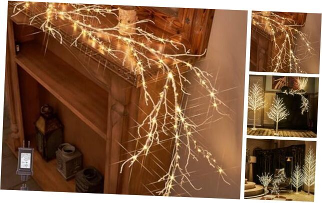 Birch Garland with Lights 6FT 120 Fairy Lights Plug in, Lighted White Twig