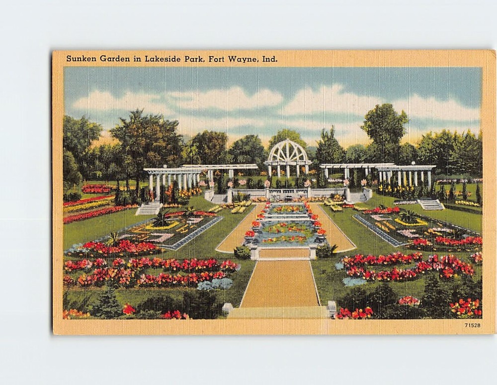 Postcard Sunken Garden In Lakeside Park Fort Wayne Indiana