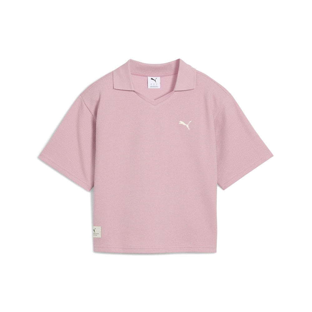 PUMA Class Relaxed Pinnacle Short Sleeve Polo T-Shirt Womens Pink Casual Tops 68