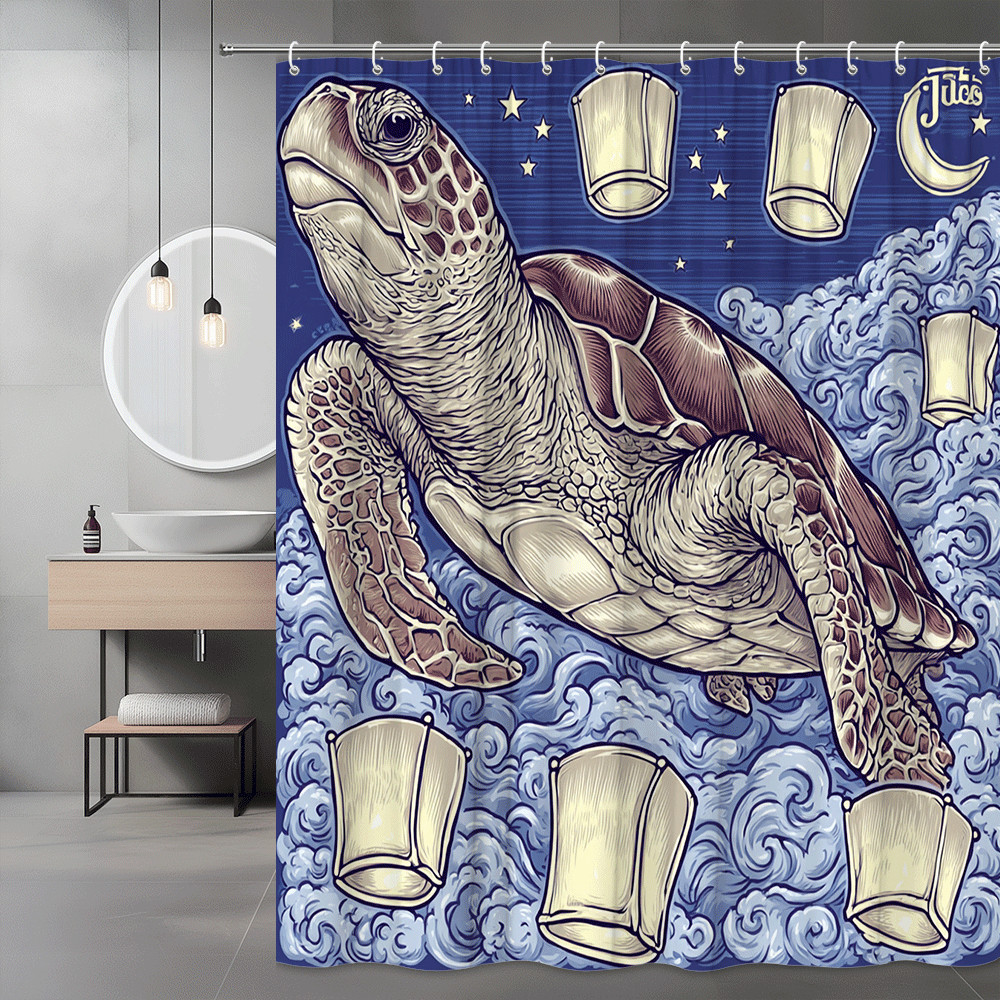 Sea Turtle Lantern Shower Curtain Blue Ocean Graphic