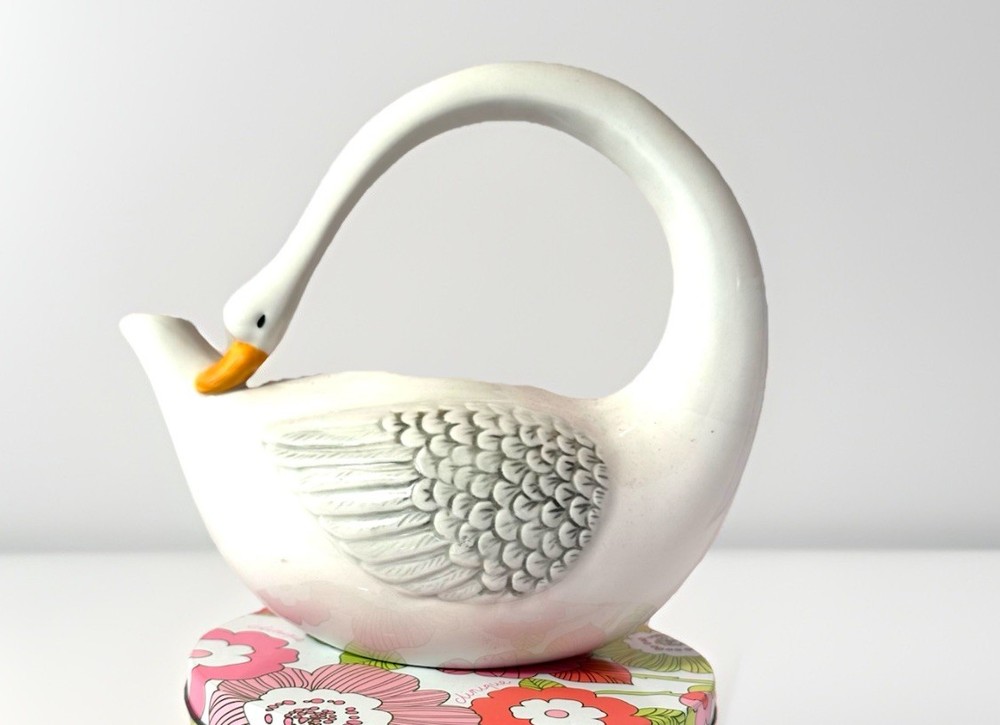 Vintage Pier 1 Imports Hand Painted Ceramic Swan Pitcher / Watering Can