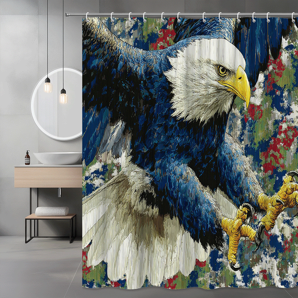 Bald Eagle Floral Print Shower Curtain Blue White Red