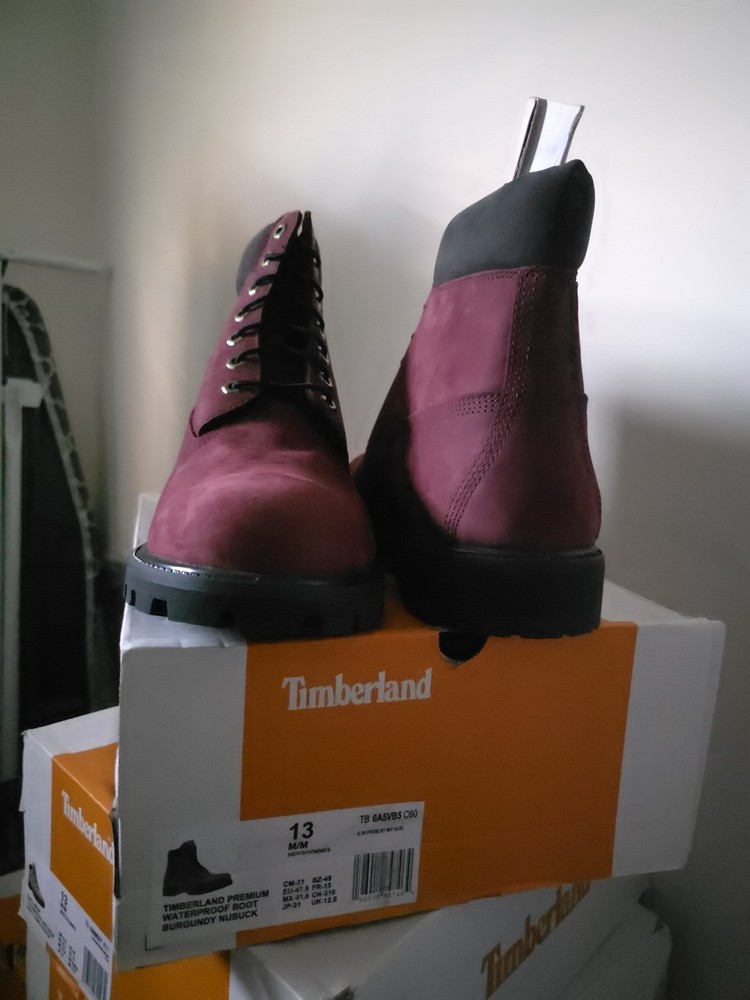 Timberland Premium Waterproof Burgundy Nubuck Boots Size 13