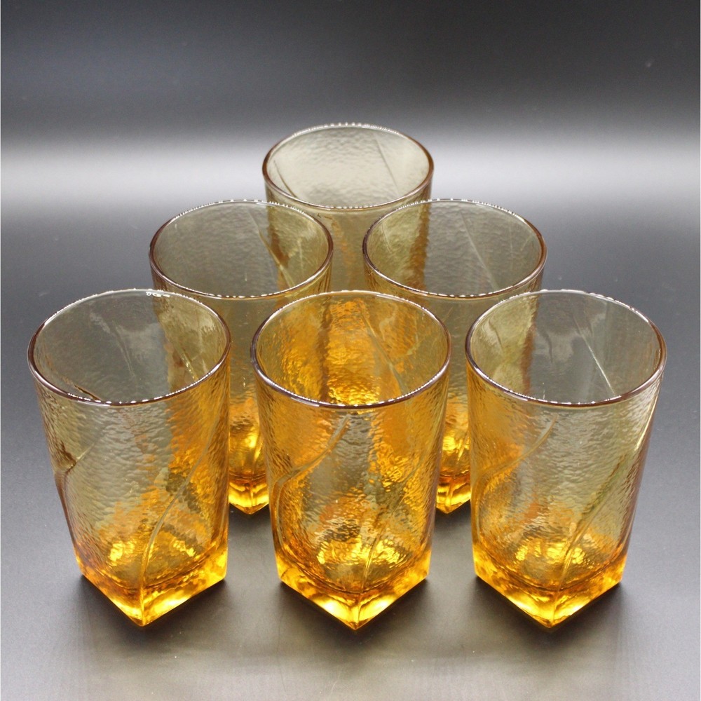 Vintage Set of Six Amber Atlas Glass Company Drinking Glasses