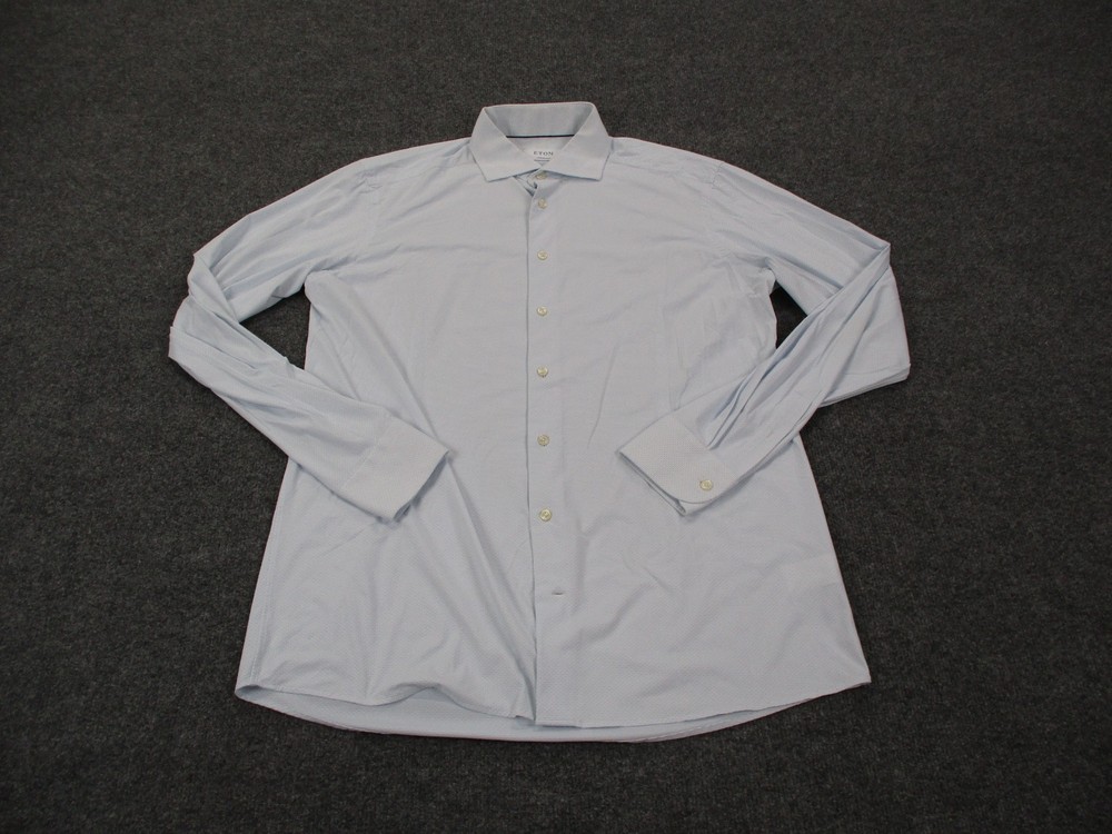 Eton Shirt Mens L 44 17.5 Blue Stretch Contemporary Dress Business Preppy Casual